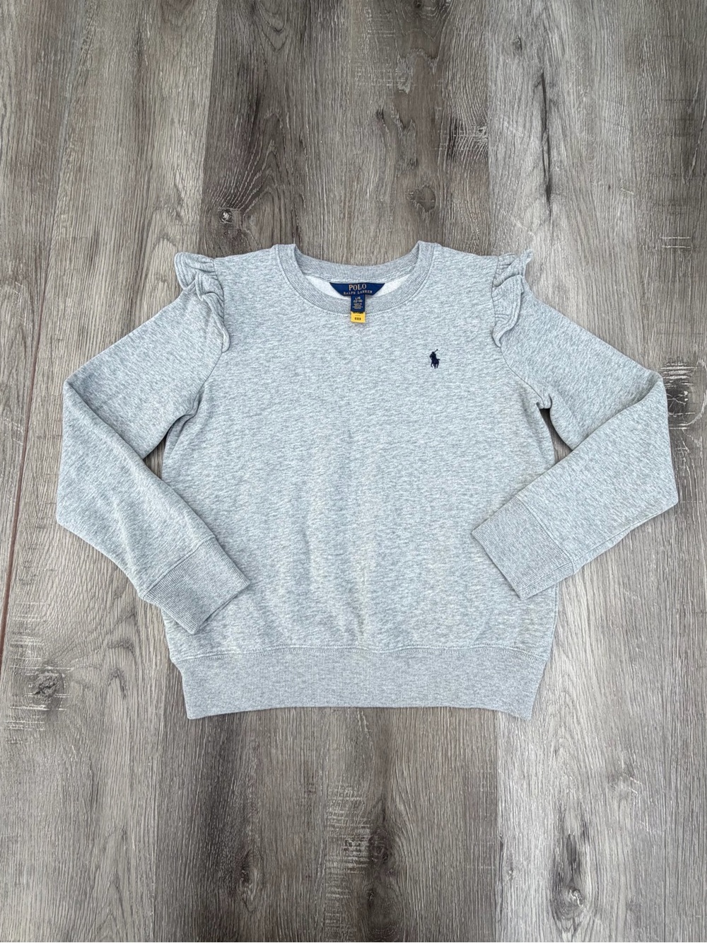 Polo by Ralph Lauren Girls' Heather Gray Ruffle Shoulder Sweatshirt 12-14